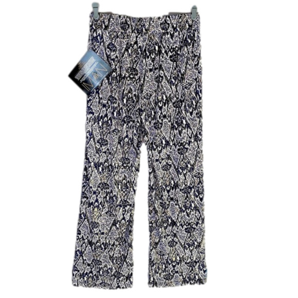 IMAN Global Chic Pants Luxury Wide Leg Style Blue/Gold/Cream Women M Average - Picture 2 of 11